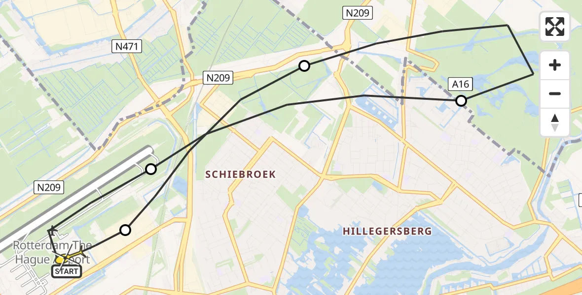 Routekaart van de vlucht: Lifeliner 2 naar Rotterdam The Hague Airport, Bovendijk