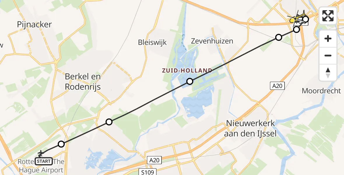 Routekaart van de vlucht: Lifeliner 2 naar Waddinxveen, Volkelstraat