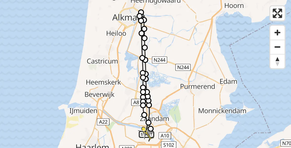 Routekaart van de vlucht: Lifeliner 1 naar Amsterdam Heliport, Hoofdtocht