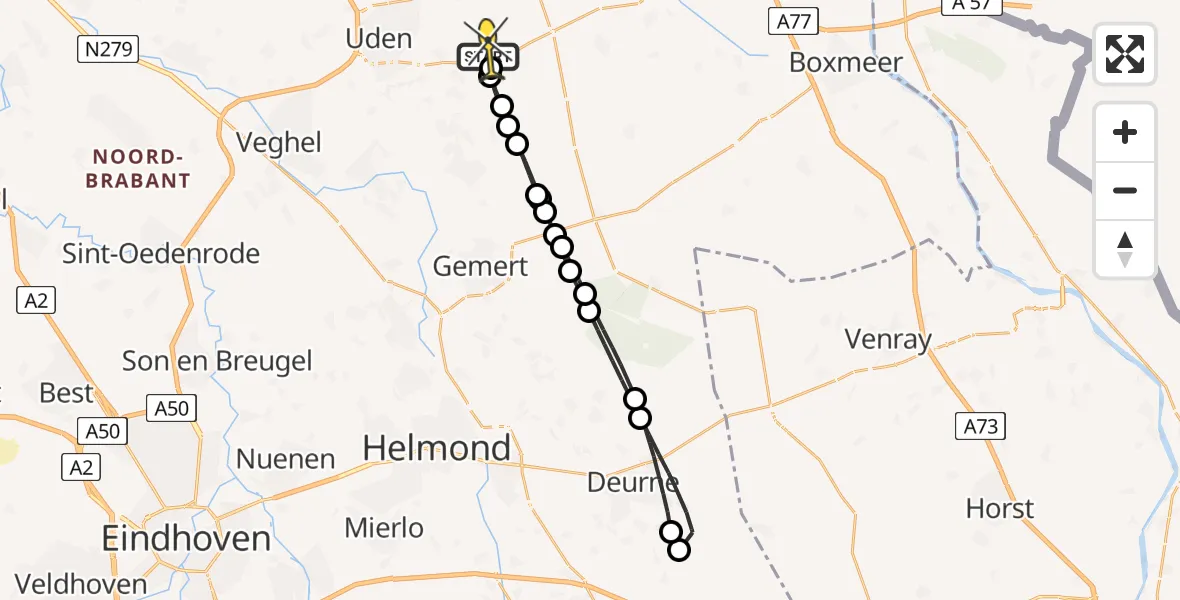 Routekaart van de vlucht: Lifeliner 3 naar Vliegbasis Volkel, Rechtestraat