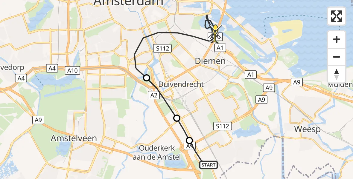 Routekaart van de vlucht: Lifeliner 1 naar Amsterdam, Schurenbergweg