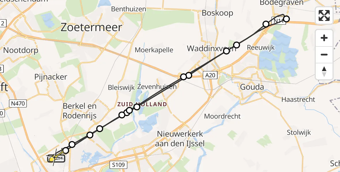 Routekaart van de vlucht: Lifeliner 2 naar Rotterdam The Hague Airport, Bovendijk