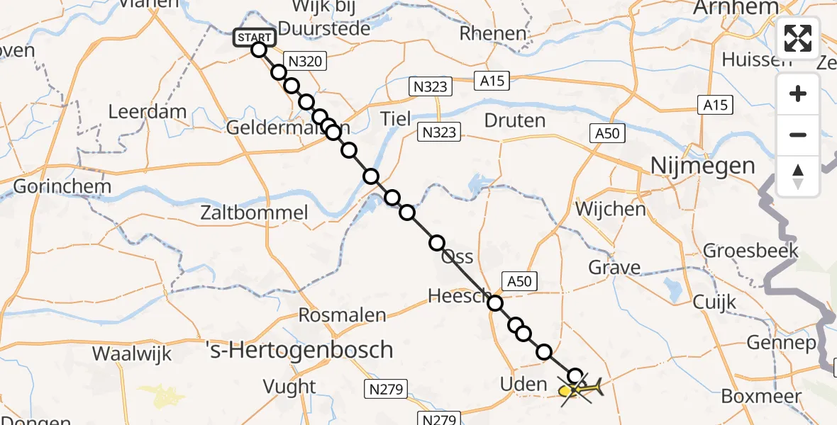 Routekaart van de vlucht: Lifeliner 3 naar Vliegbasis Volkel, Ter Weijdelaan