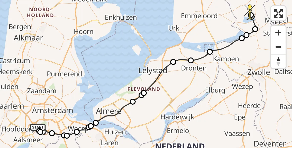Routekaart van de vlucht: Politiehelikopter naar Giethoorn, Fokkerweg