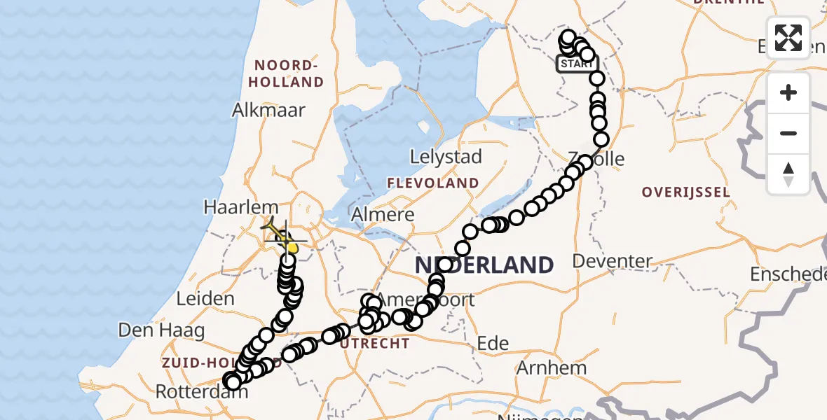 Routekaart van de vlucht: Politieheli onderweg vanuit Scheerwolde