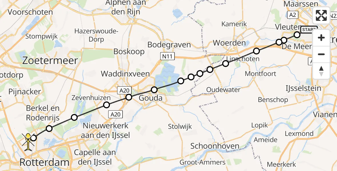 Routekaart van de vlucht: Lifeliner 2 naar Rotterdam The Hague Airport, Hendrik Werkmanhof