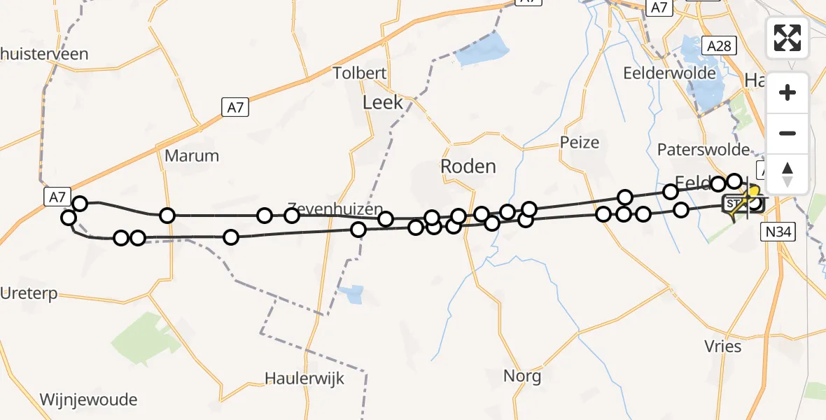 Routekaart van de vlucht: Lifeliner 4 naar Groningen Airport Eelde, Molenweg