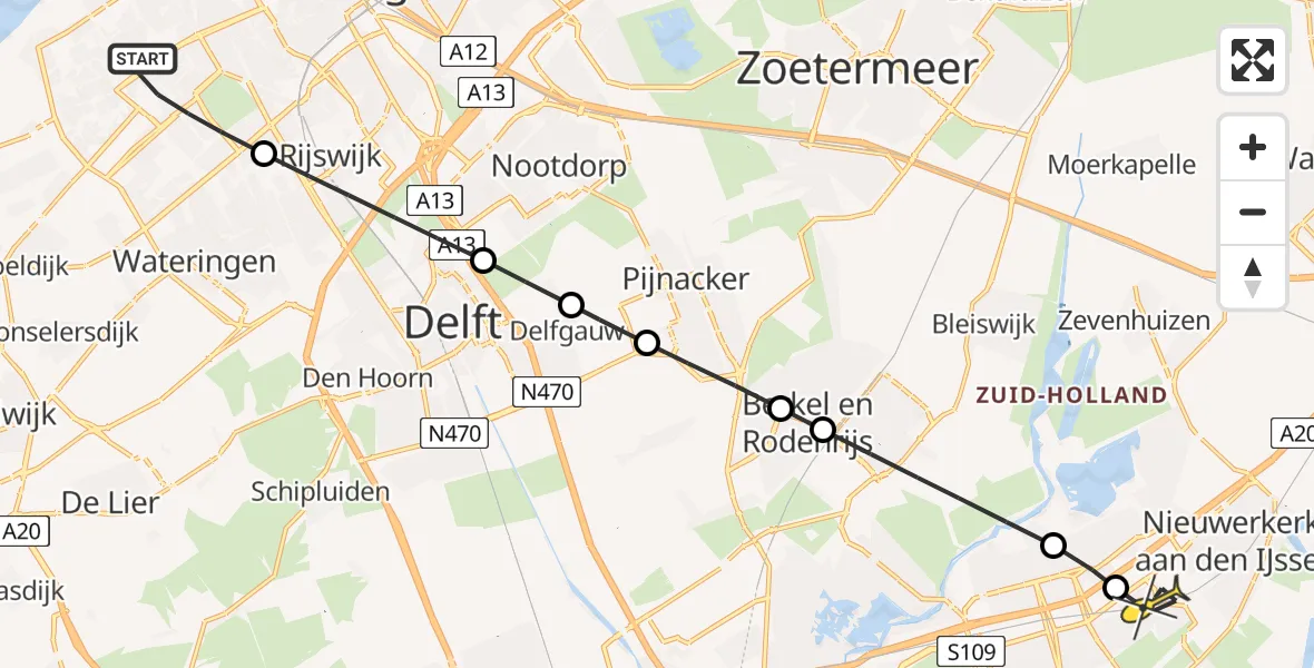 Routekaart van de vlucht: Lifeliner 2 naar Capelle aan den IJssel, Els Borst-Eilersplein