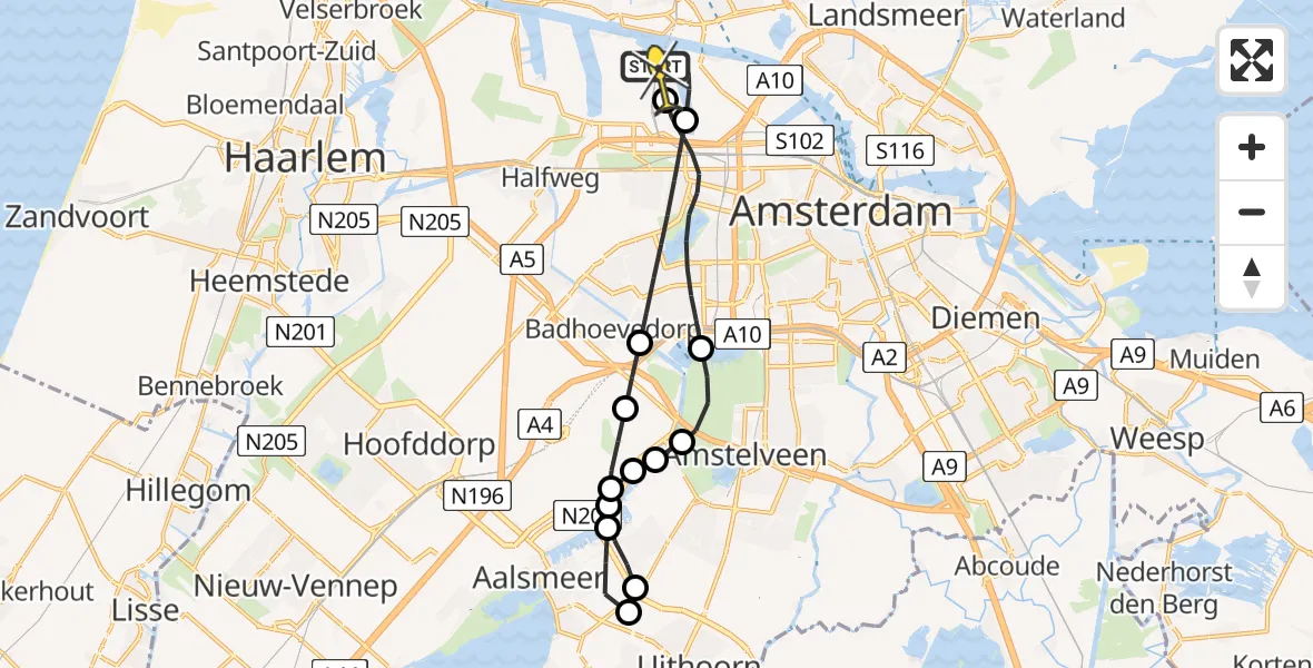 Routekaart van de vlucht: Lifeliner 1 naar Amsterdam Heliport, Kajuitpad