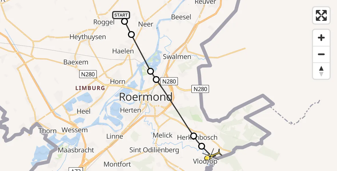 Routekaart van de vlucht: Lifeliner 3 naar Vlodrop, Sint Servaasweg