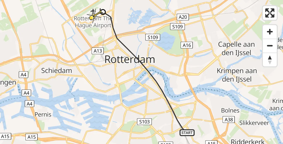 Routekaart van de vlucht: Lifeliner 2 naar Rotterdam The Hague Airport, Buitendijktunnel