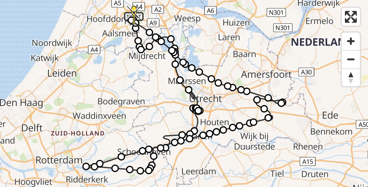 Routekaart van de vlucht: Politieheli naar Schiphol, Voltweg