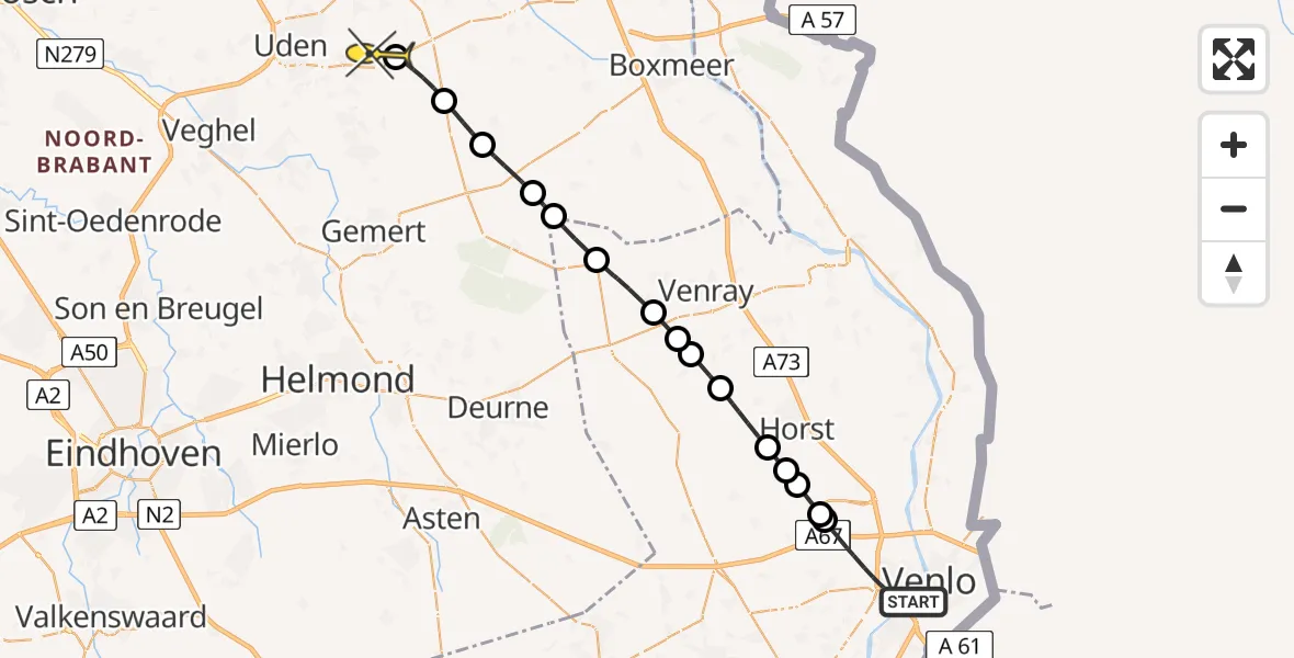 Routekaart van de vlucht: Lifeliner 3 naar Vliegbasis Volkel, Alexander van Parmastraat