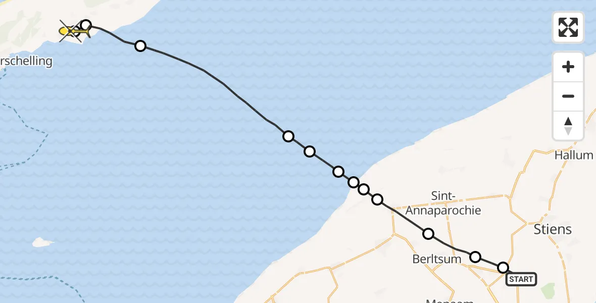 Routekaart van de vlucht: Ambulanceheli naar Striep, Hogerhuisdyk