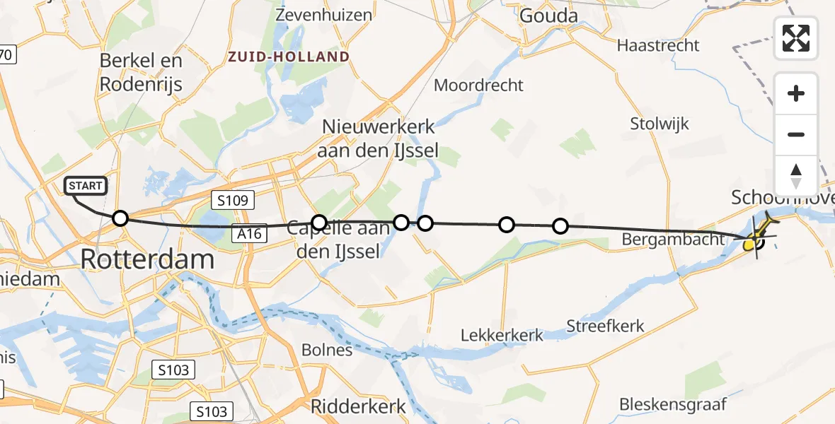 Routekaart van de vlucht: Lifeliner 2 naar Groot-Ammers, Van der Duijn van Maasdamweg