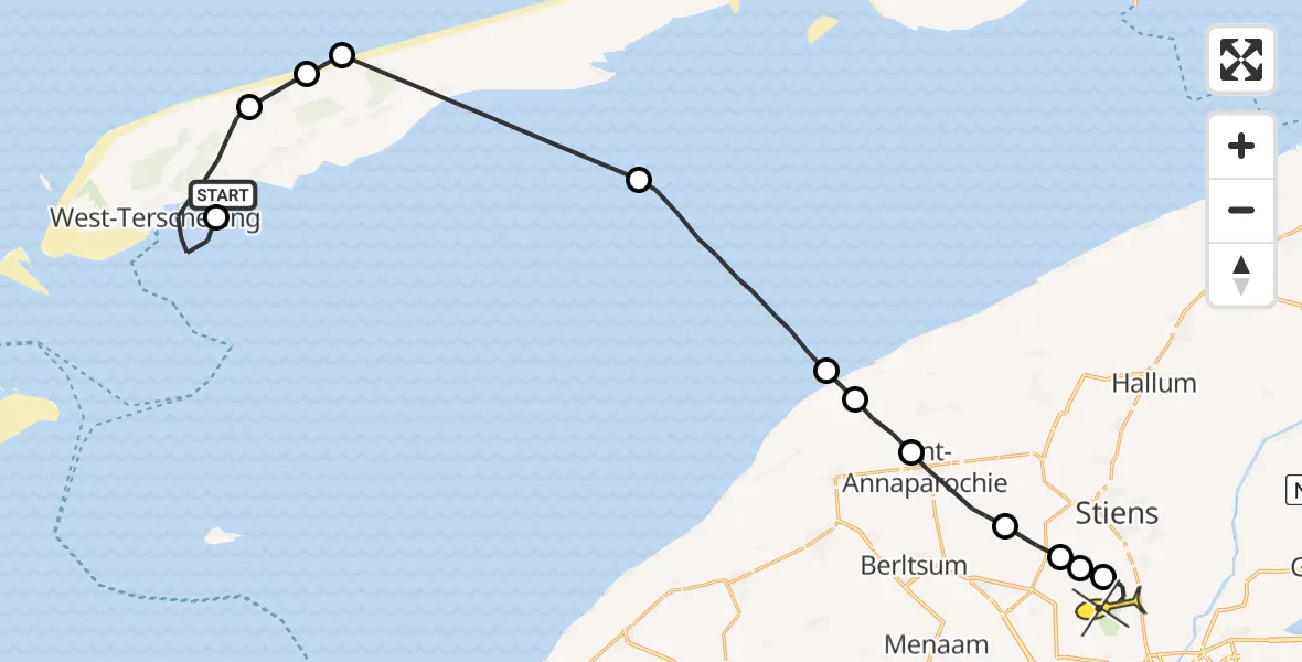 Routekaart van de vlucht: Ambulanceheli naar Vliegbasis Leeuwarden, Oosterom