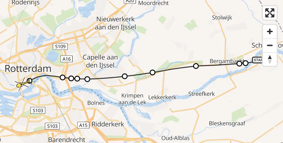 Routekaart van de vlucht: Lifeliner 2 naar Erasmus MC, Aan de Dwarssloot