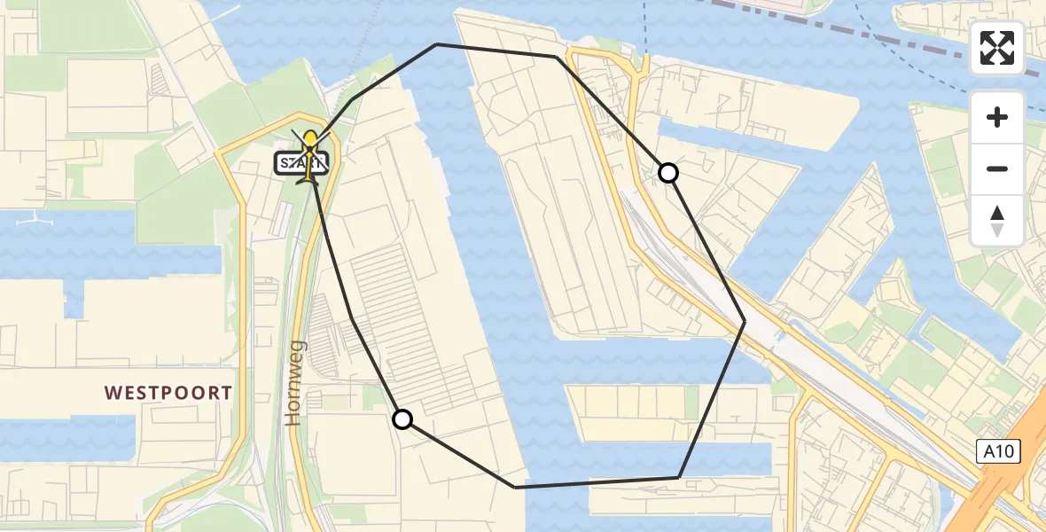 Routekaart van de vlucht: Lifeliner 1 naar Amsterdam Heliport, Westhavenweg