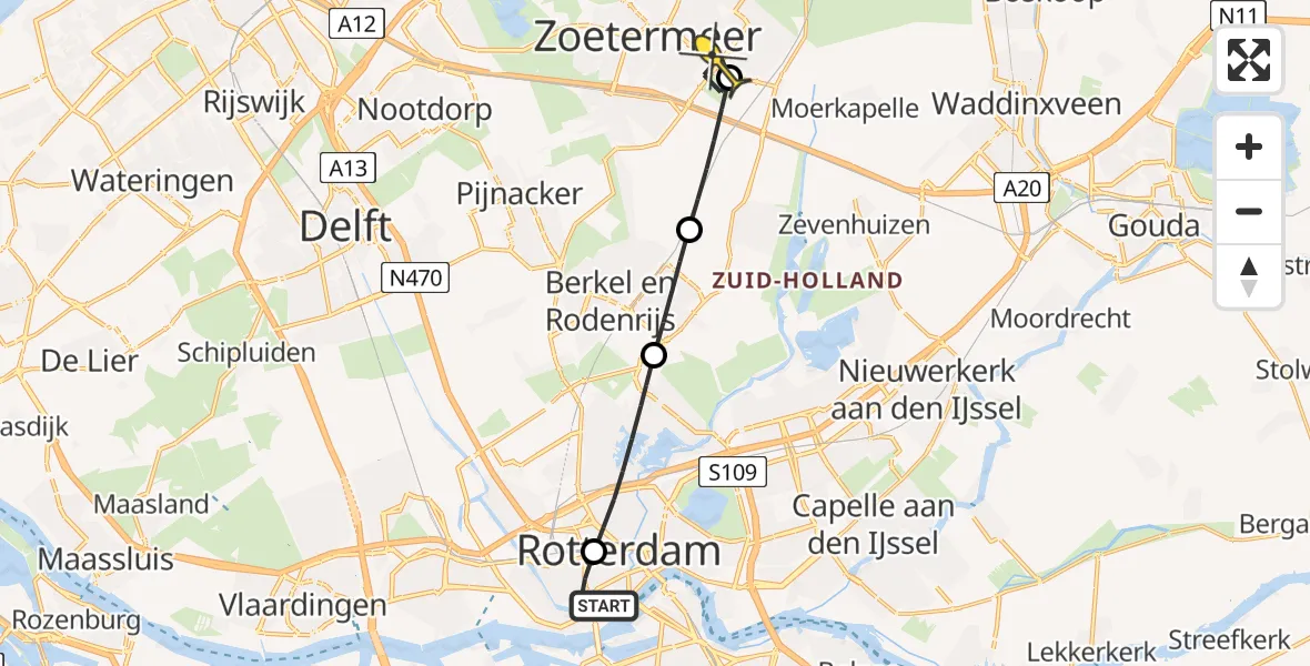 Routekaart van de vlucht: Lifeliner 2 naar Zoetermeer, 's-Gravendijkwal