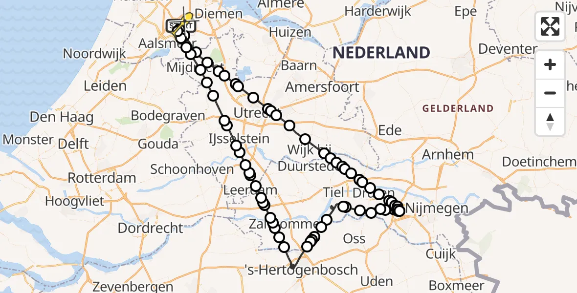 Routekaart van de vlucht: Politieheli naar Schiphol, Amsterdam-Bataviaweg