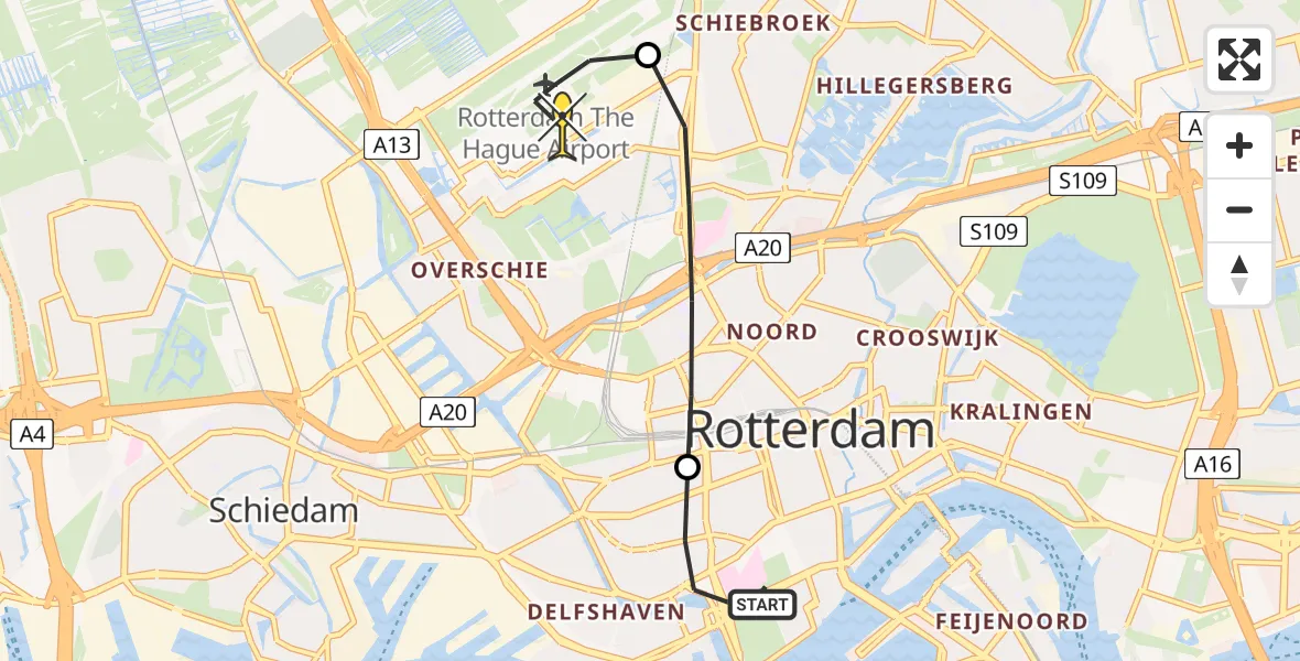 Routekaart van de vlucht: Lifeliner 2 naar Rotterdam The Hague Airport, G.J. de Jonghweg