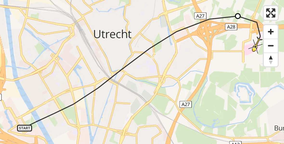 Routekaart van de vlucht: Lifeliner 2 naar Universitair Medisch Centrum Utrecht, Willem Pieter van Dijllaan