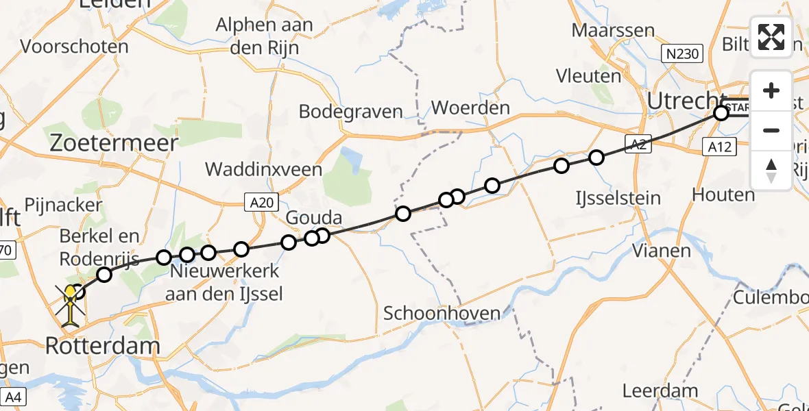 Routekaart van de vlucht: Lifeliner 2 naar Rotterdam The Hague Airport, Padualaan