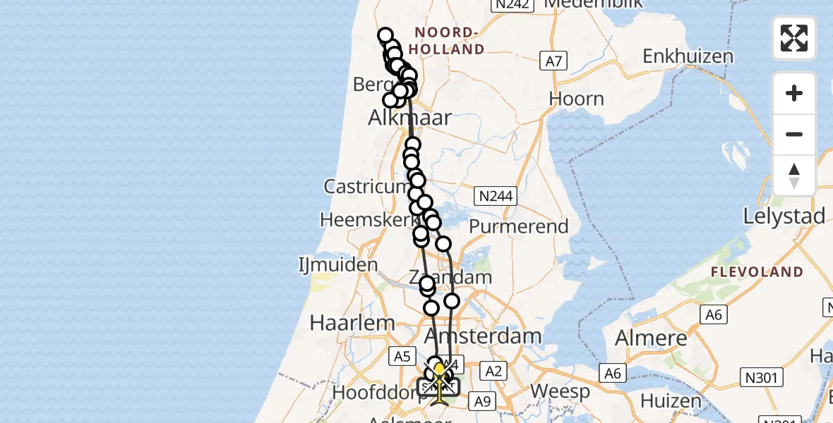 Routekaart van de vlucht: Politieheli naar Schiphol, Loevesteinse Randweg