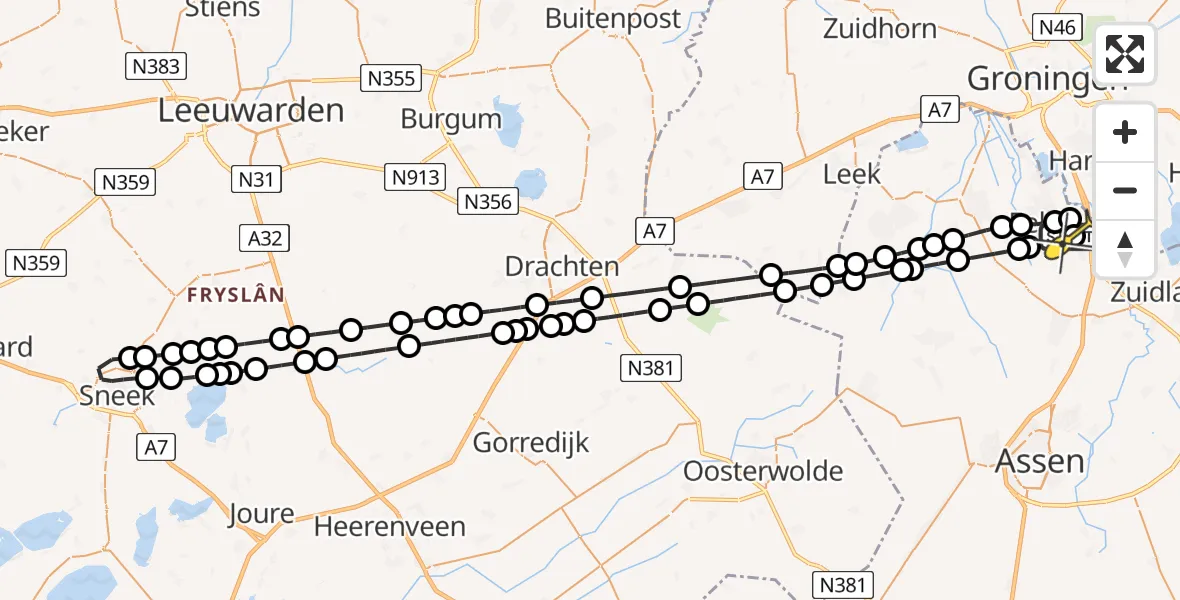 Routekaart van de vlucht: Lifeliner 4 naar Groningen Airport Eelde, Veldkampweg