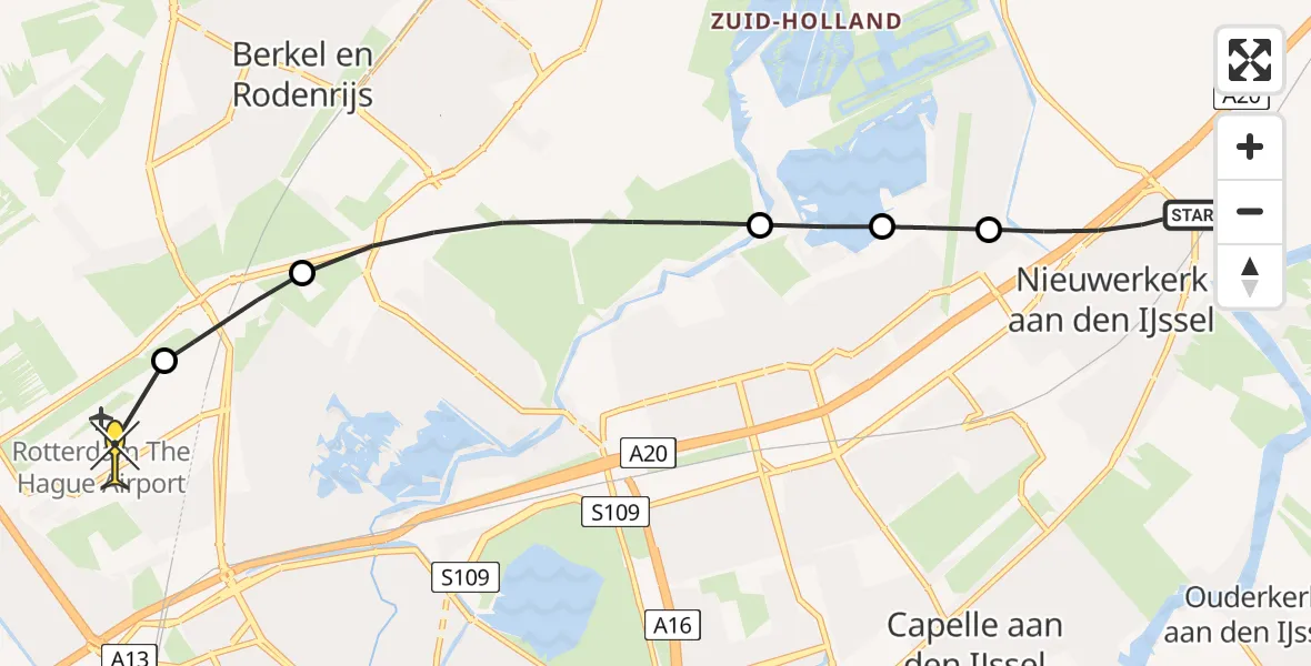 Routekaart van de vlucht: Lifeliner 2 naar Rotterdam The Hague Airport, Europalaan