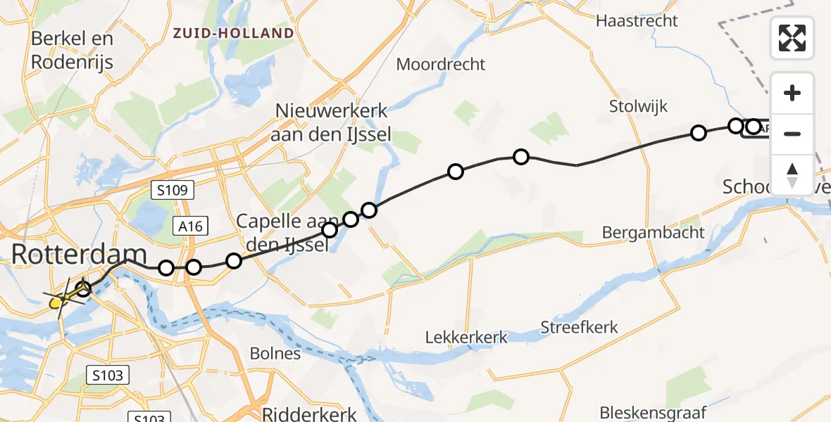 Routekaart van de vlucht: Lifeliner 2 naar Erasmus MC, Schoonouwenseweg