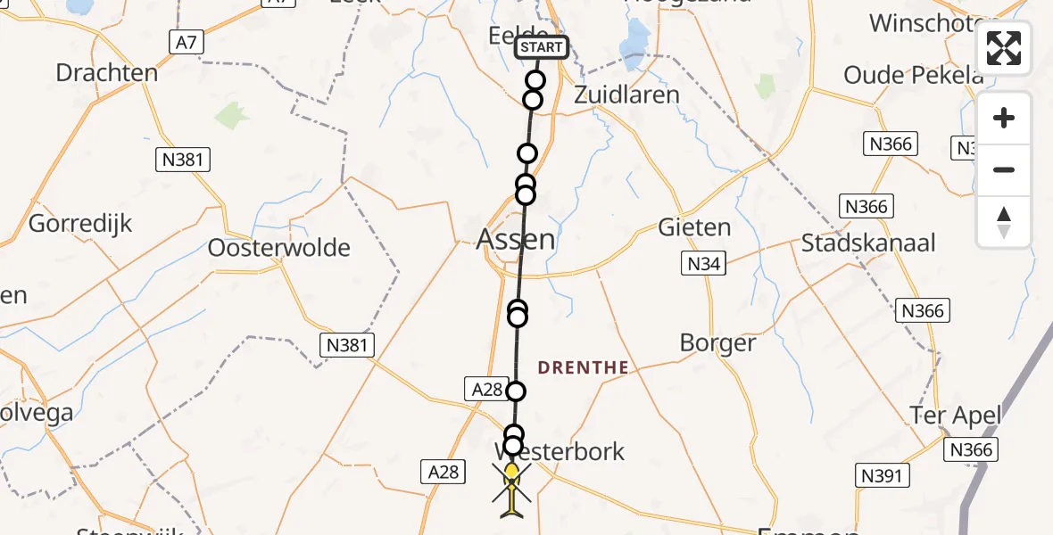 Routekaart van de vlucht: Lifeliner 4 naar Beilen, Vissersweg