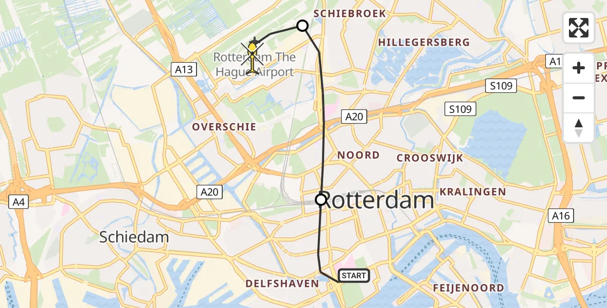 Routekaart van de vlucht: Lifeliner 2 naar Rotterdam The Hague Airport, Volmarijnstraat