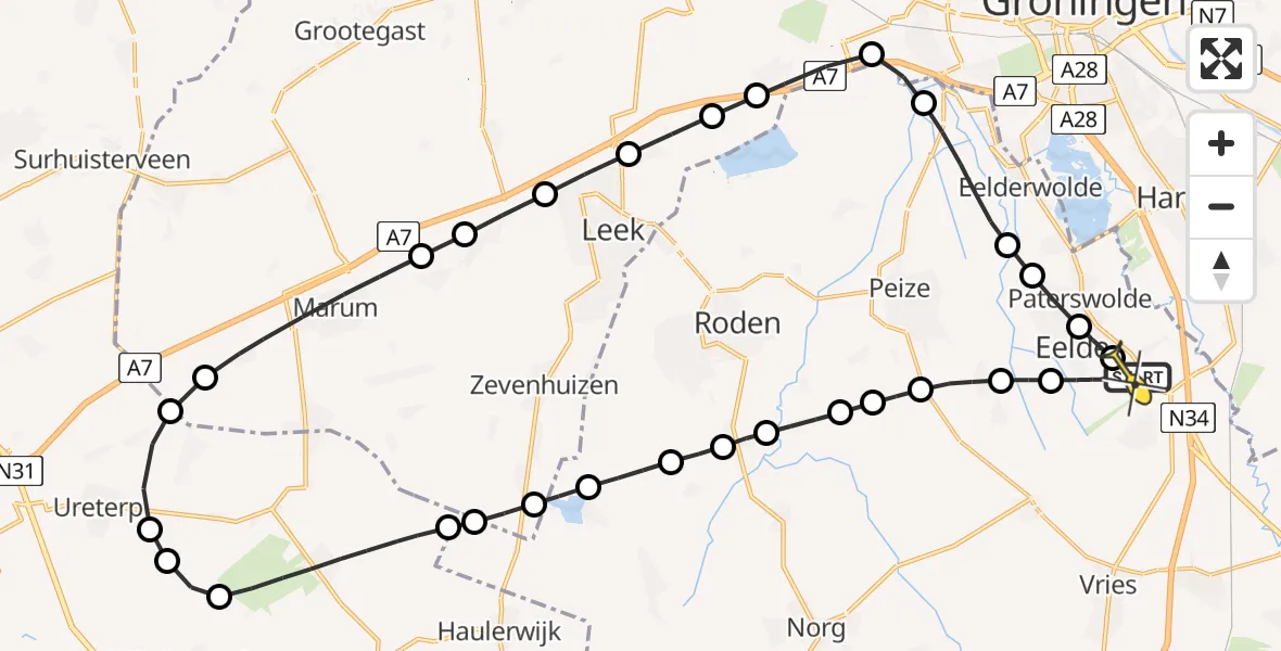 Routekaart van de vlucht: Lifeliner 4 naar Groningen Airport Eelde, Molenweg