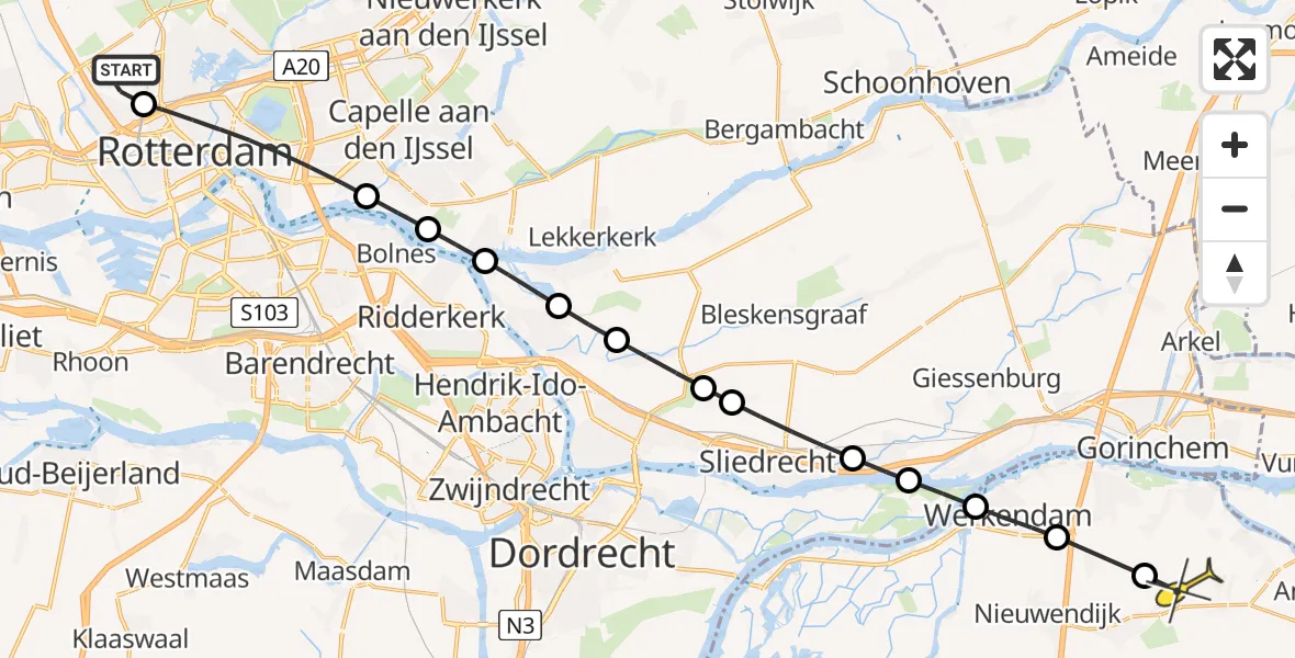 Routekaart van de vlucht: Lifeliner 2 naar Uitwijk, Pilotenpad