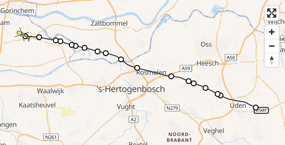 Routekaart van de vlucht: Lifeliner 3 naar Uitwijk, Kromstraat