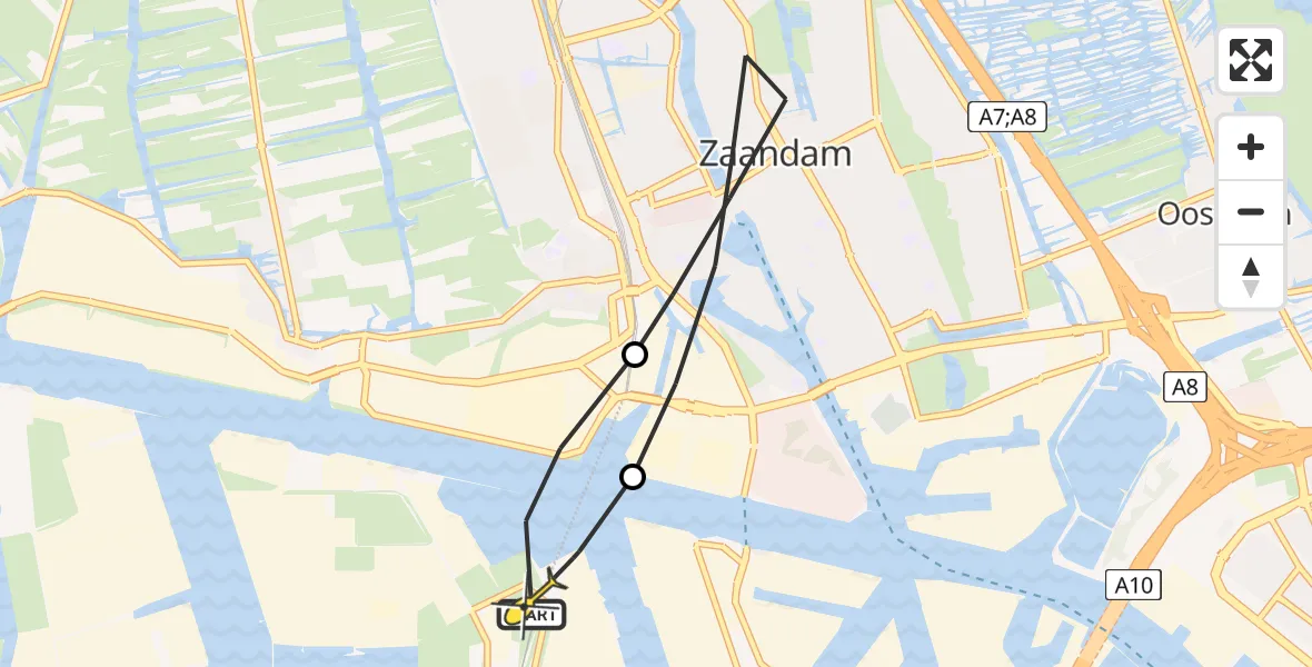 Routekaart van de vlucht: Lifeliner 1 naar Amsterdam Heliport, Grote Tocht