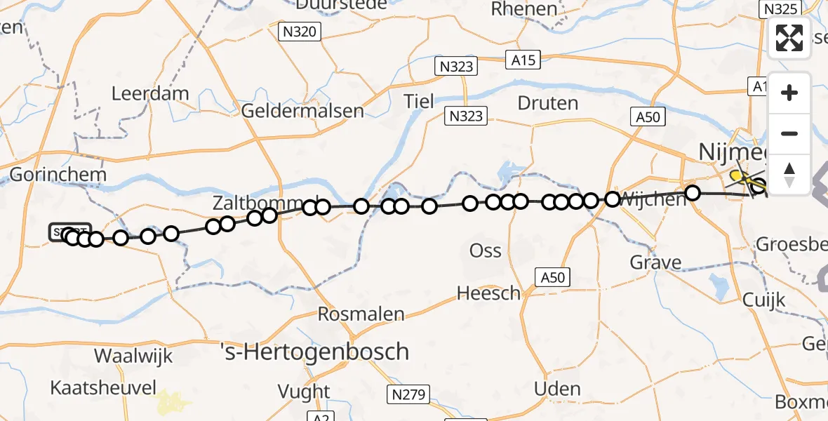 Routekaart van de vlucht: Lifeliner 3 naar Radboud Universitair Medisch Centrum, Waardhuizen