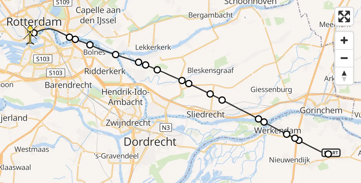 Routekaart van de vlucht: Lifeliner 2 naar Erasmus MC, Koppel