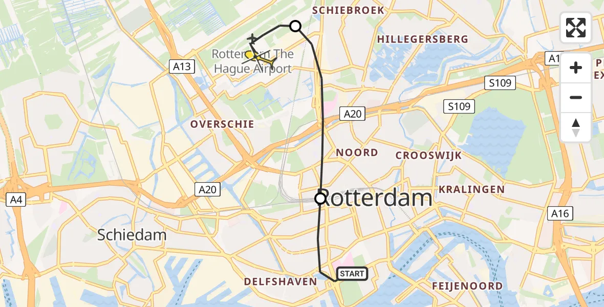 Routekaart van de vlucht: Lifeliner 2 naar Rotterdam The Hague Airport, Jan van Vuchtstraat