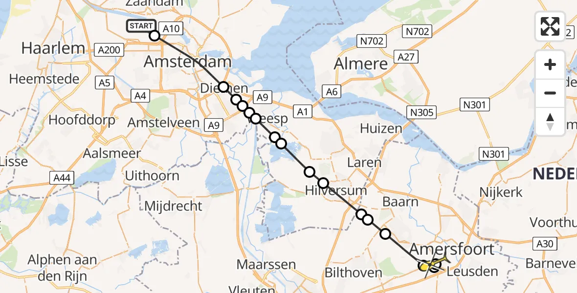 Routekaart van de vlucht: Lifeliner 1 naar Amersfoort, Westhaven