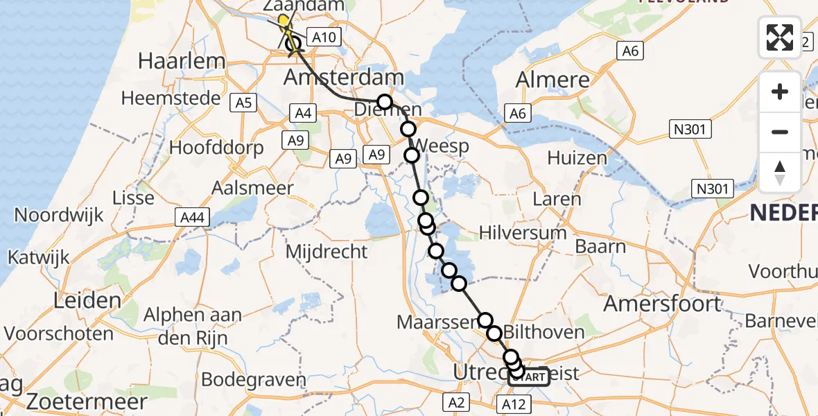 Routekaart van de vlucht: Lifeliner 1 naar Amsterdam Heliport, Cambridgelaan