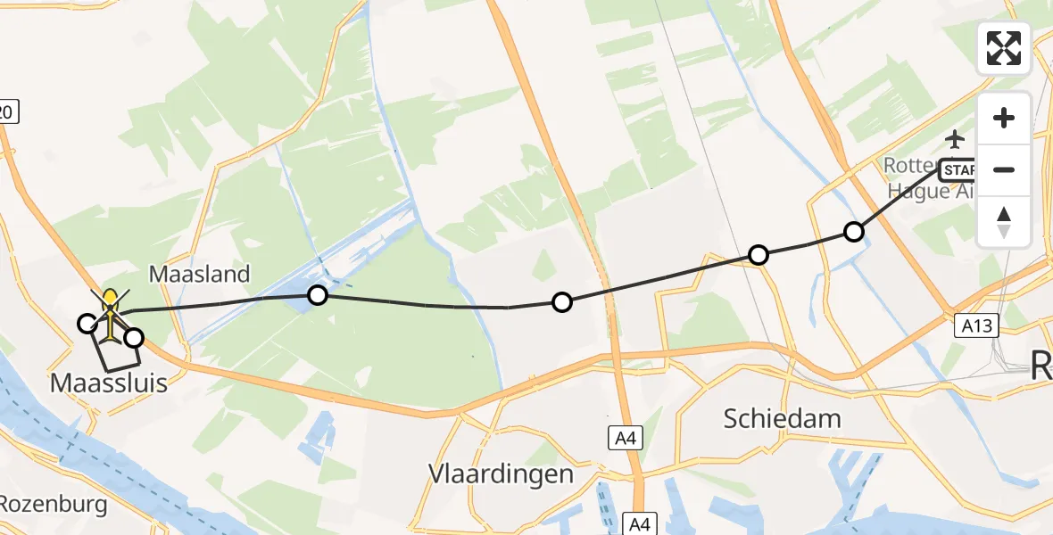 Routekaart van de vlucht: Lifeliner 2 naar Maassluis, Vliegveldweg