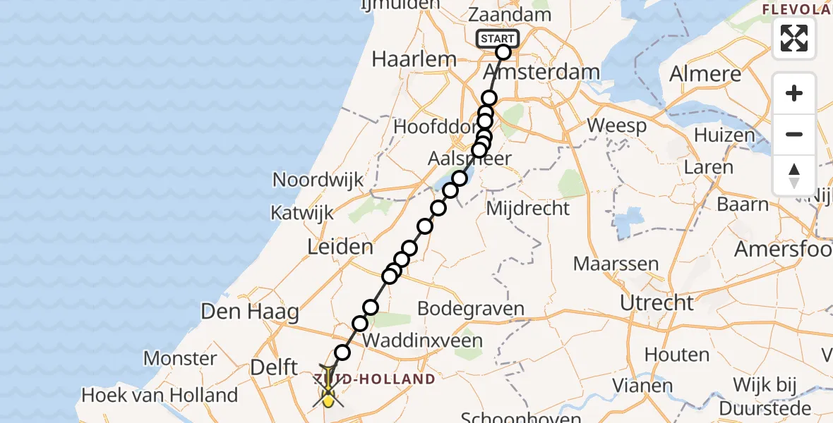 Routekaart van de vlucht: Lifeliner 1 naar Berkel en Rodenrijs, Westhavenweg