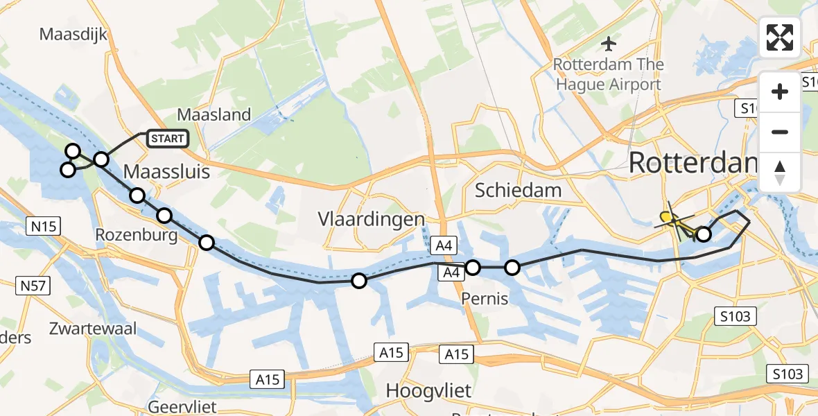 Routekaart van de vlucht: Lifeliner 2 naar Erasmus MC, Lepelaarplantsoen