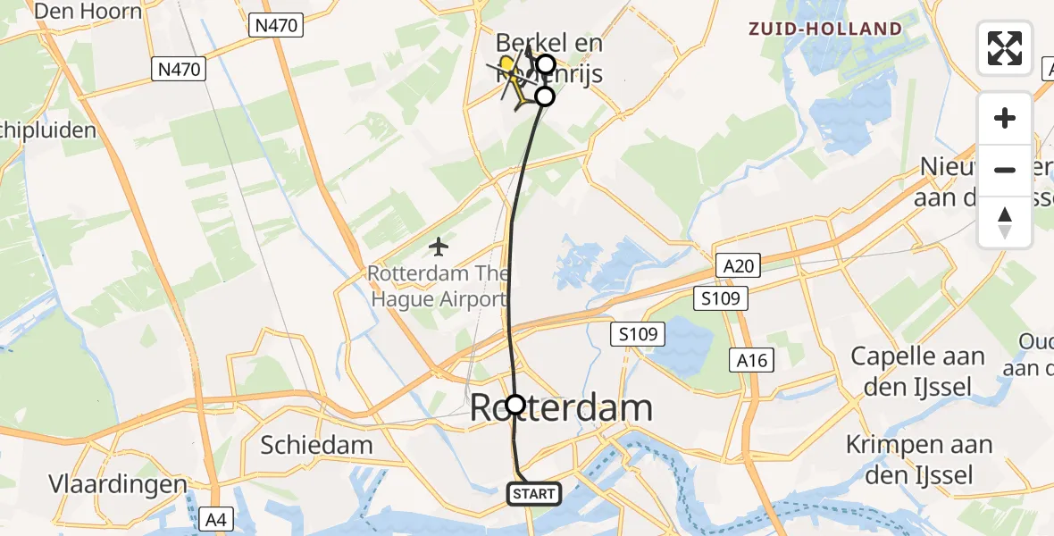 Routekaart van de vlucht: Lifeliner 2 naar Berkel en Rodenrijs, 's-Gravendijkwal