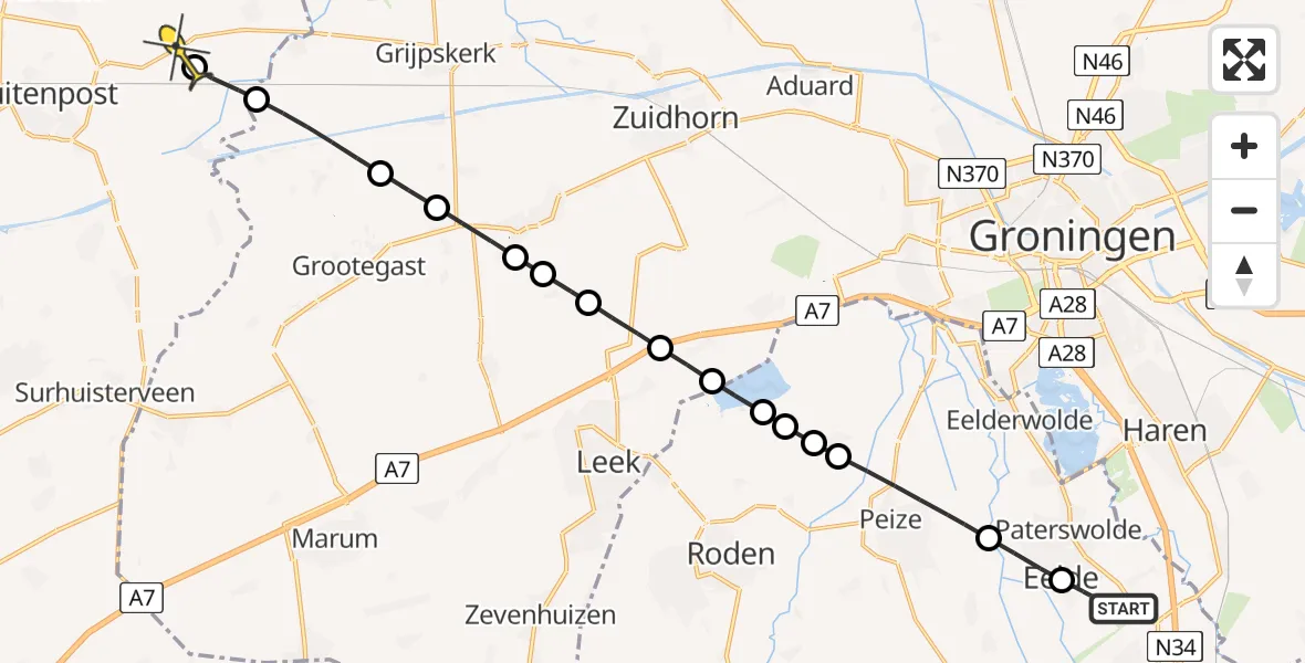 Routekaart van de vlucht: Lifeliner 4 naar Buitenpost, Eskampenweg