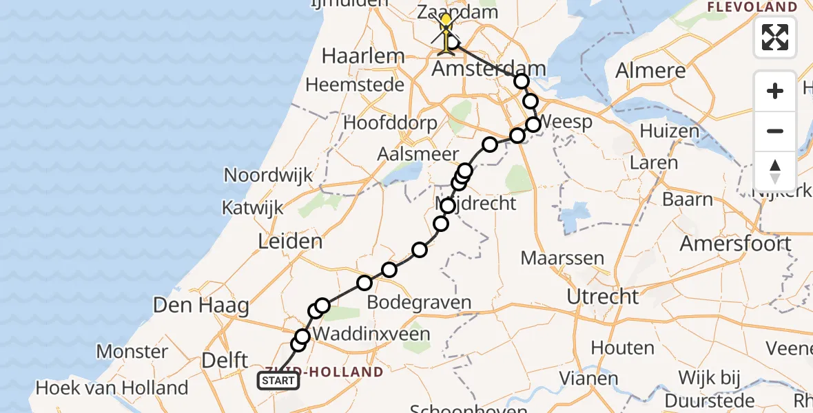 Routekaart van de vlucht: Lifeliner 1 naar Amsterdam Heliport, Rivierenstraat