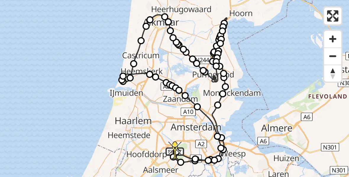 Routekaart van de vlucht: Politieheli naar Schiphol, Westerkimweg