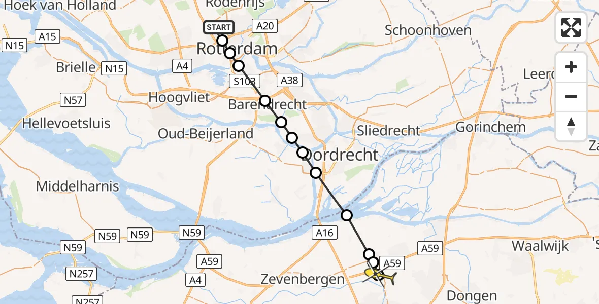 Routekaart van de vlucht: Lifeliner 2 naar Terheijden, Schipholstraat